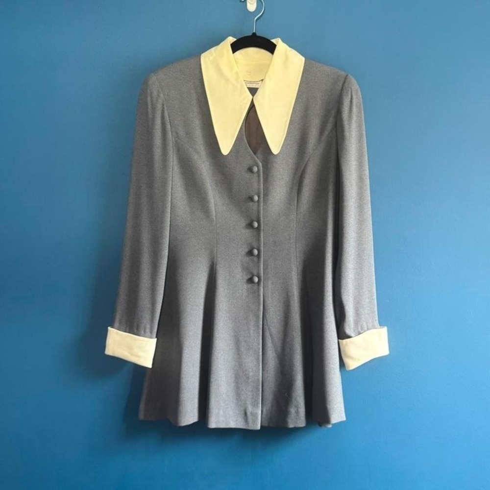 Vintage Collared Dress Women's Size 8 Gray White Pointed Retro Twee Goth Emo